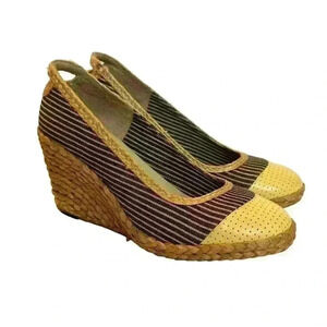 Raquel Women’s J Shoes JAYWALK US 7 EU 38 NAVY YELLOW STRAW WEDGE HEELS